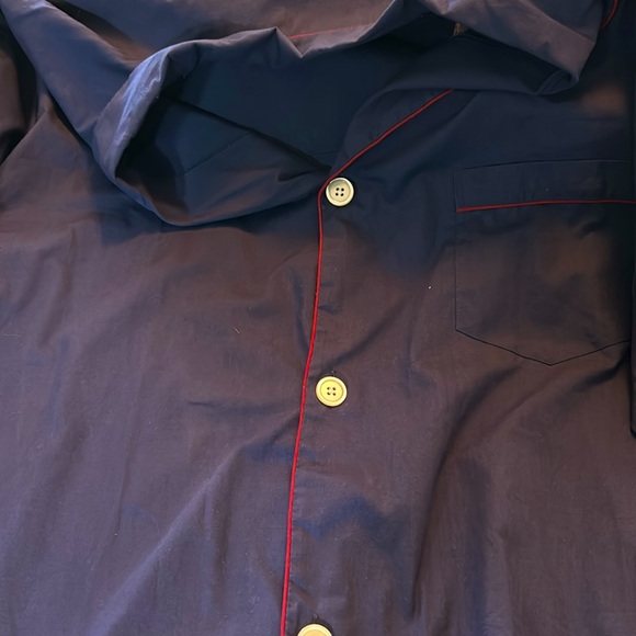 XL Men Puritan Navy Blue Pajama/Lounge Shirt Cotton/Polyester Contrast Piping - Picture 5 of 7